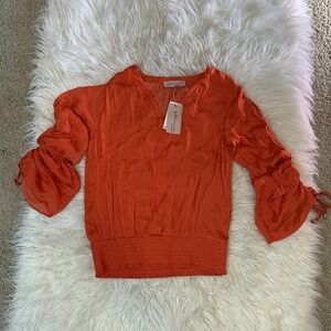 PHILOSOPHY Womens Orange V Neck 3/4 Ruffle Sleeve Lightweight Top size XS NWT